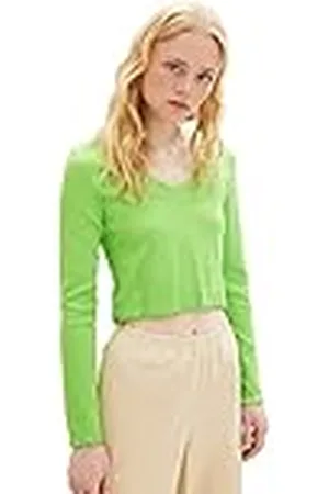TOM TAILOR TOM TAILOR Camisa cropped de mujer vaquera de manga larga con estructura acanalada, , 3XL