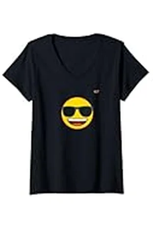Emoji Mujer Gafas de sol emoticono risa amarillo sonrisa cara chat icono Camiseta Cuello V