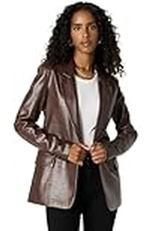 THE DROP Anouk Faux-Leather Long Blazer, , L