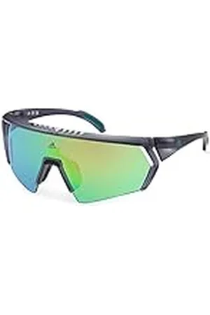 adidas Sport SP0063 Gafas de Sol Hombre, Gafas de Sol Deportivas Delgadas y Ligeras, Forma de Lente Máscara, Lentes Verdes Espejados, Gris