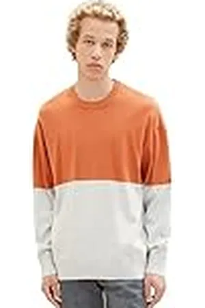 TOM TAILOR Suéter de corte relajado para hombre con bloques de color, Rojo (32754-bloque de color gris óxido), XXXL