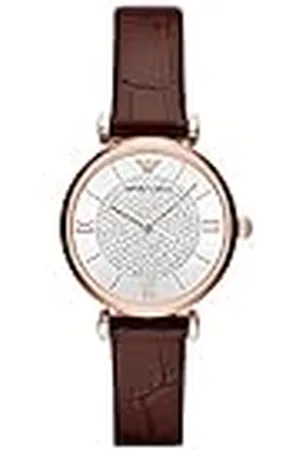 Emporio Armani Reloj Mujer, Movimiento a dos agujas, 32mm Caja de acero inoxidable color oro rosa con correa de piel, AR11269