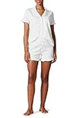 Amazon Conjunto de Pijama de Algodón Modal con Ribete y Cuello con Solapas Mujer, , XL