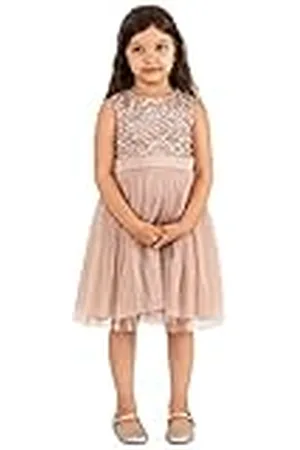 Maya Deluxe Vestido Midi para Niñas con Lentejuelas Adornadas para Fiesta, Tutú, Damas de Honor, Boda con Lazo para Cinturón, , 11-12 Años