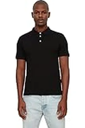 Trendyol Black Men Slim Fit-Polo de Manga Corta para Hombre Camiseta Tipo, , XXL