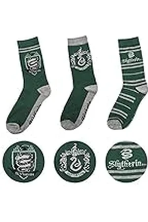 Cinereplicas Harry Potter - Pack de 3 unisexos - Calcetines con emblemas Hogwarts - Zapatos 35 a 45 - Slytherin