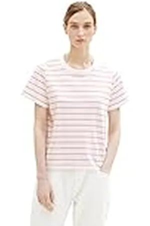 TOM TAILOR 1036772 Camiseta, 31726-Raya Rosa offwhite, S para Mujer