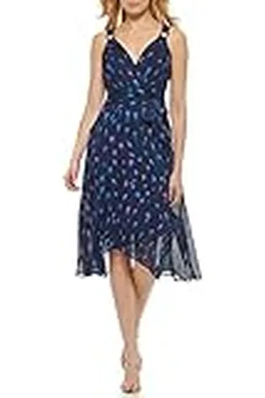 DKNY Sleeveless Faux Wrap Dress Vestido, Azul Multicolor, 34 Mujeres