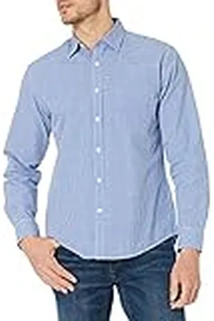 Amazon Camisa Informal de Popelina con Manga Larga y Corte Recto Hombre, , XS