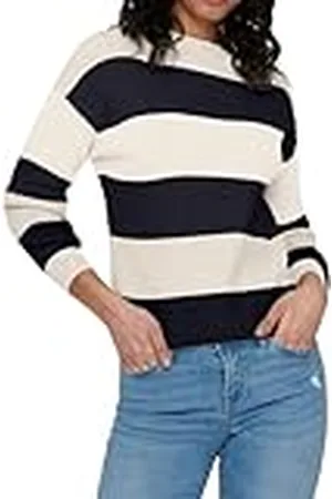 ONLY Damen Pullover de Punto Cuello Redondo Manga Larga Hombro Caído Puños de Manga Acanalados, Color:Negro, Talla:XS