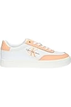 Calvin Klein Jeans Classic Cupsole Low Lace LTH ML YW0YW01296, Zapatilla con Suela Mujer, Blanco (Bright White/Apricot Ice), 39 EU
