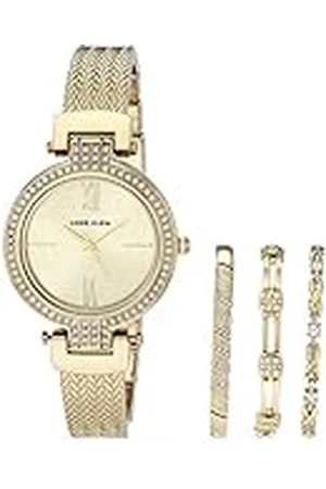 Anne Klein Set de Reloj de Pulsera rígida con Adornos de Cristales con Juego de Pulseras