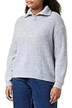 ONLY Onlbaker L/S Zip Pullover Knt Suter Pulver, Gris Claro. Detalles: Melange, XXXL para Mujer
