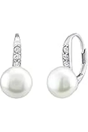 Silvego Pendientes para mujer de plata de ley 925 con auténtica perla blanca y circonitas, Plata de ley, Perla