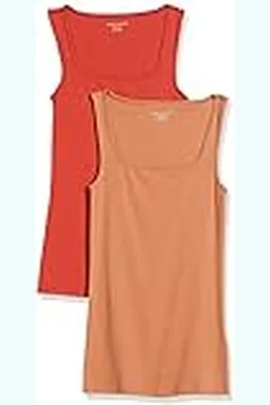 Amazon Camiseta sin Mangas con Cuello Cuadrado y Corte Ajustado Mujer, Pack de 2, , XS