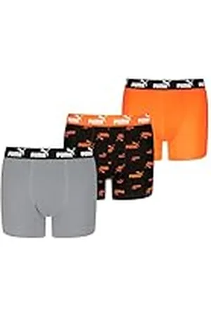 PUMA Elements Bóxer, Grey/Orange, 122/128 (Pack de 3) De niño