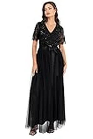 Maya Deluxe Womens Maxi Dress Ladies Ball Gown for Wedding Guest Embellished Tie Waist V Neck Bridesmaid Prom Evening Occasion Vestido, , 36 para Mujer