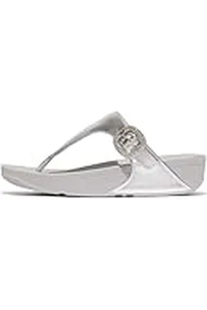 FitFlop Lulu-Sandalias de Piel con Hebilla de Cristal, Mujer, Silver, 39 EU
