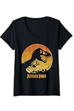 Jurassic Park Mujer Logotipo de Sunset Style Gradient Camiseta Cuello V