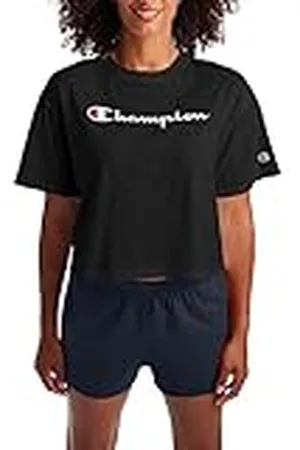 Champion T, Classic Cropped Shirt for Women, Crop Top tee Shirts Camiseta, Black Script, M para Mujer