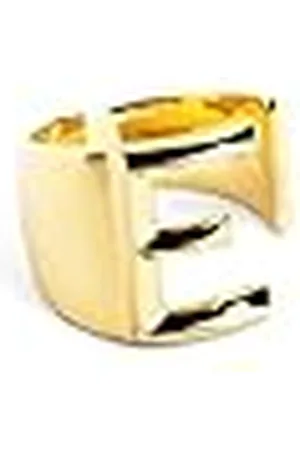 SINGULARU Anillo Personalizado Letter Signet. Macizo Ajustable. Latón con Acabado Baño de de 18 Kt. Talla Unica. Joyas para Mujer. Letra E