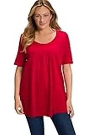 Ulla Popken T-Shirt, Zierfalten, A-Linie, Rundhals, Halbarm, Modal Camisetas, , 60-62 para Mujer