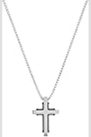 QS by s.Oliver Cadena con colgante de acero inoxidable collar de los hombres, 50 cm, plata, cruz, Viene en caja de regalo de joyería