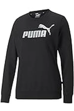 PUMA ESS+ Logo metálico Crew FL Camiseta, Black-Silver Metallic, L para Mujer