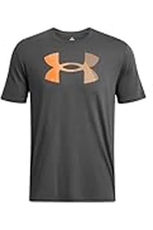Under Armour UA Big Logo Fill SS Camiseta de deporte para hombre, suave camiseta de manga corta con logotipo, color gris brezo/gris atómico/naranja salvaje
