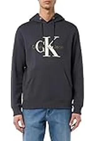 Calvin Klein Sudadera Hombre Hoodie Seasonal Monologo Regular de algodón, Gris , S