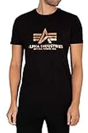 Alpha Industries Basic Camiseta, Negro (Black/Gold-365), L para Hombre