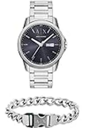 Armani Exchange Hombre Reloj de Acero Inoxidable Plateado y Pulsera, Set