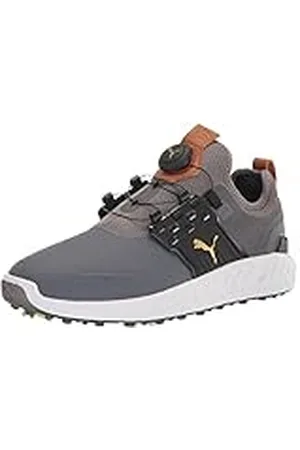 PUMA Encendido Disco articulado, Zapatos de Golf Hombre, Quiet Shade Team Gold Black, 41 EU
