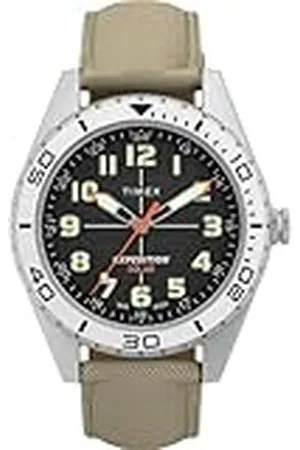 Timex Expedition Field - Reloj solar para hombre de 43 mm, pulsera en color cuero, esfera negra, caja en acero IP TW4B30700
