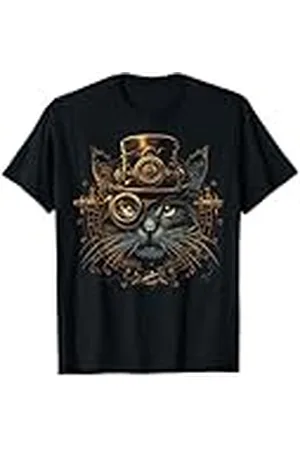Graphic Tees Men Women Boys Girls Steampunk Cat Time Traveler Victoriano Retro Felino Reloj Camiseta