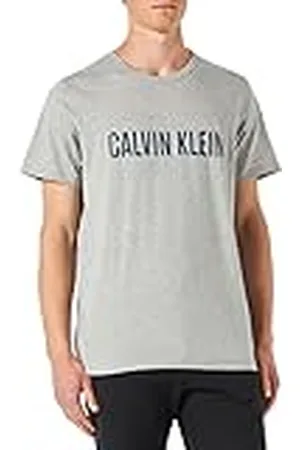 Calvin Klein S/S Crew Neck Camiseta de Pijama, Grey Heather W/Lake Crest Blue, S para Hombre