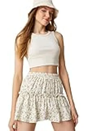 Koton Minifalda de Viscosa con Volantes y Cintura elástica Floral Falda, , 42 para Mujer