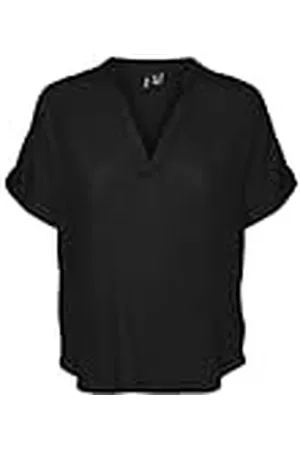 VERO MODA Top Informal de Mujer Cuello Abierto Mangas Vueltas Blusa Corta, Color: , Talla:S