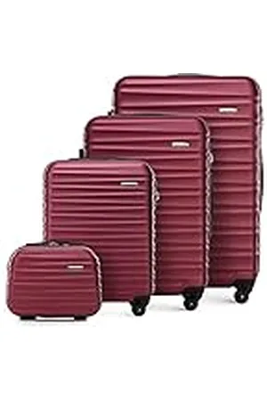 Wittchen Juego de 4 maletas con neceser trolley de equipaje en ABS con 4 ruedas spinner cerradura de combinación mango telescópico Groove Line granate