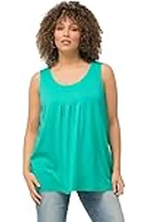 Ulla Popken Top, Pliegue Decorativo, Una línea, Cuello Redondo, Sin Mangas, Modal 796470 Camiseta, , 60 ES/62 ES Mujeres