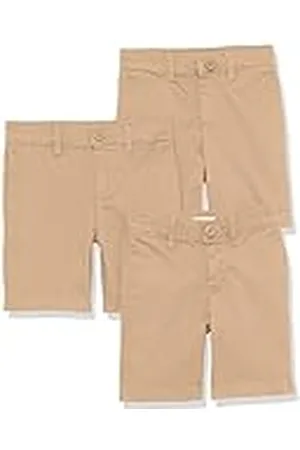 Amazon Pantalones Cortos de Tejido Uniforme con Parte Delantera Plana (Resistente a Las Arrugas) Niño, Pack de 3, , 11 años