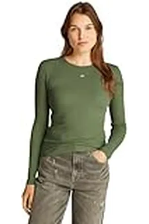 Tommy Hilfiger Camiseta de Manga Larga Mujer Slim Fit Essential de algodón, Verde (Aruba Green), L