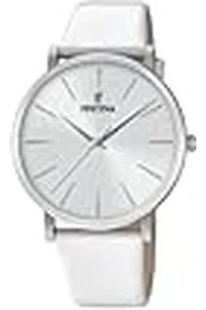 Festina Reloj Mujer F20371/1 Boyfriend Caja de Acero Inoxidable 316l Plateado Correa de Cuero Blanco