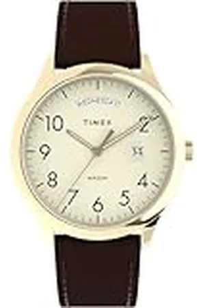 Timex Easy Reader - Reloj para Hombre de 40 mm, Pulsera en Piel marrón, Esfera Crema, Caja en Tono Dorado TW2W68400