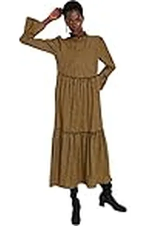 Trendyol Woman Design Maxi Ruffle hem Crew Neck Woven Dress Vestido, , 42 para Mujer