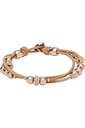 Fossil Pulsera para Mujer, 19 cm Beige, Marrón, Oro Rosa Base de Metal, Pulsera de Cuero Genuino, JA6539791