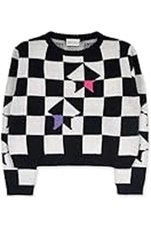 Tuc Tuc Jersey de Tricot, a Cuadros de Color Blanco y , con Estrella y Detalles de Color Fucsia y Lila para niña. Colección K-Pop.