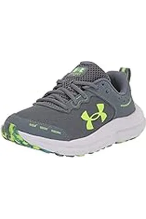 Under Armour UA BGS Assert 10 Zapatillas para correr de niño, ligeras zapatillas de deporte, color gris grava/azul glaciar/verde lima brillante