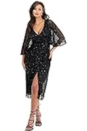 Maya Deluxe Womens Midi Ladies Sequin Embellished Cape Sleeve Wrap Dress for Wedding Guest Bridesmaid Cocktail Prom Evening Vestido, , 42 para Mujer