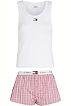 Tommy Hilfiger Conjunto de Pijama para Mujer Tank & Short Pj Corto, Multicolor (White / Tj Pink Plaid), XL